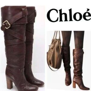🐎 Chloe Paddington Prince Buckle Knee-High Boots Cognac Leather Size 7.5 Iconic